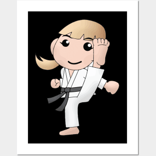 Karate Girl Kick Kawaii Cute Anime Cartoon Character Posters and Art